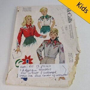 McCalls 1310 Clothing Sewing Pattern (complete) Western Shirt child